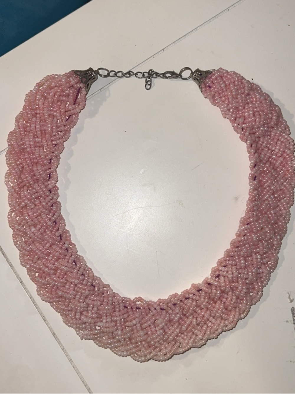 Braided Necklace with Pink Beads — Women's Jewelry
Handmade